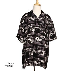 Vintage Puritan Hawaiian Shirt Hula Dancer Black Gray White Size Large - Hey Viv